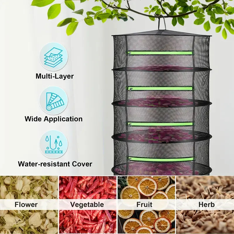 Hopfällbar torkställning i nät – Flerskiktad hängbricka för frukt, grönsaker och örter