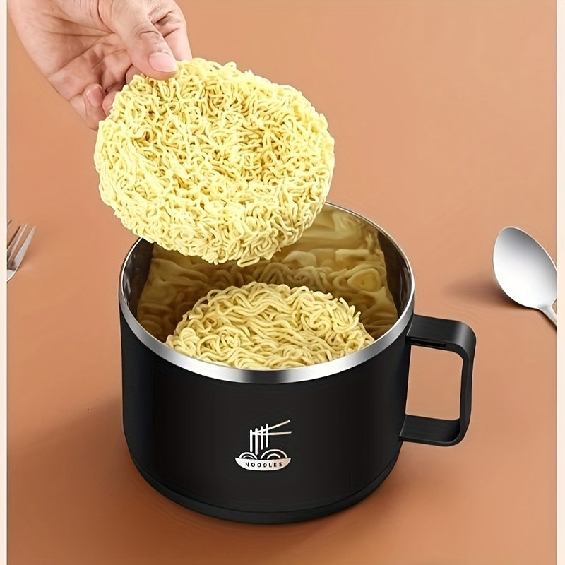 Rostfritt stål Ramen & Soppskål med lock - 1,3L Bärbar Nudelkopp med Sil