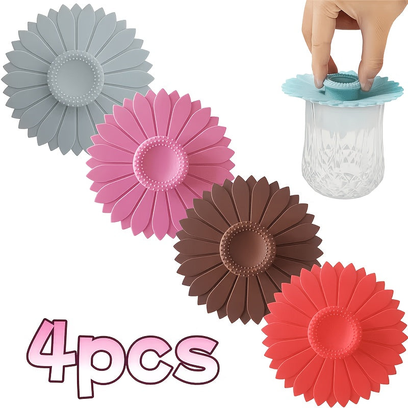 Värmebeständiga silikonmugglock – Blommiga muggskydd (4-pack) Återanvändbara dryckesskydd