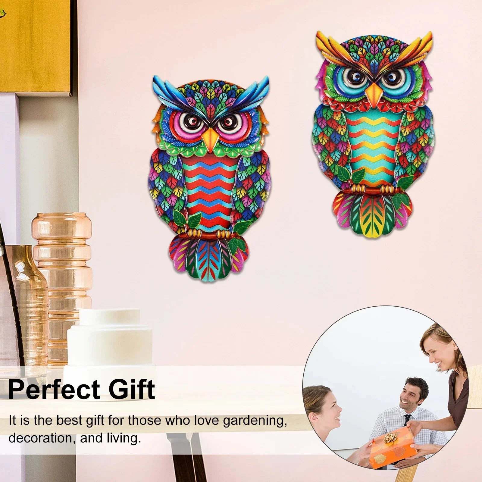 2 delar Uggla metall väggdekoration