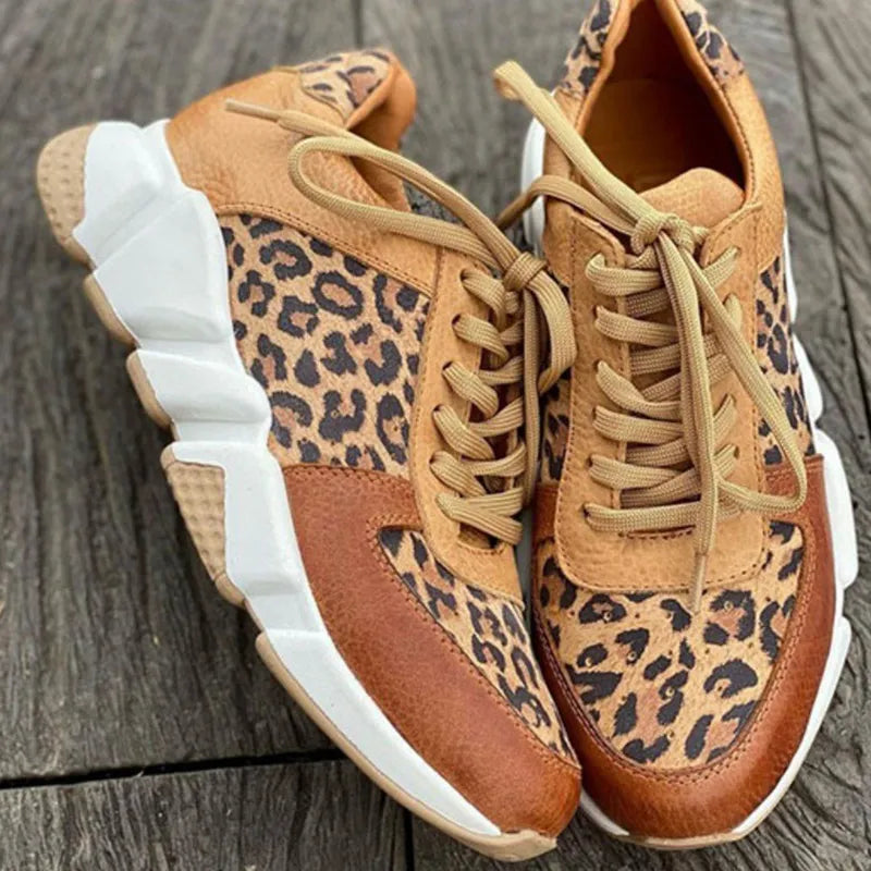 Trendiga djurmönster-sneakers med snörning för kvinnor