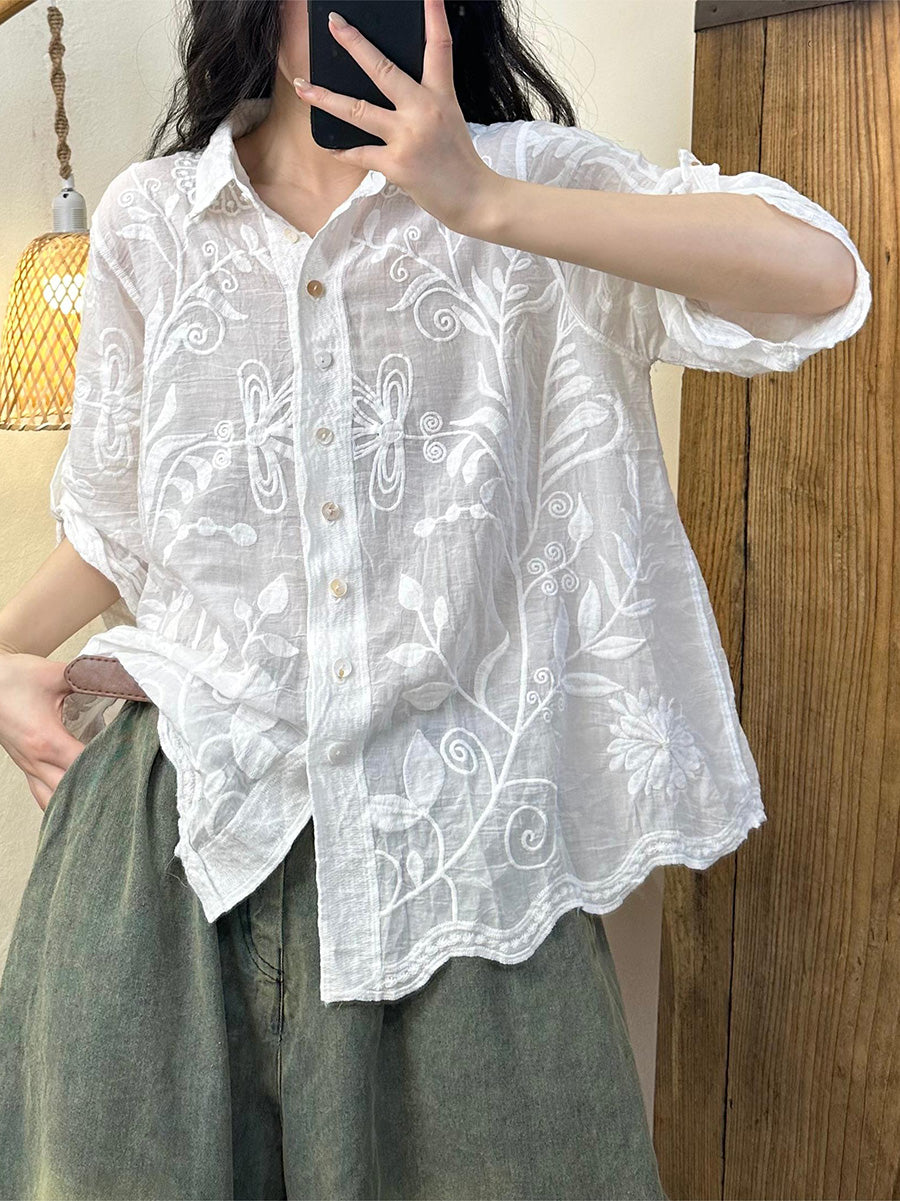 Vintageinspirerad broderad blus för kvinnor