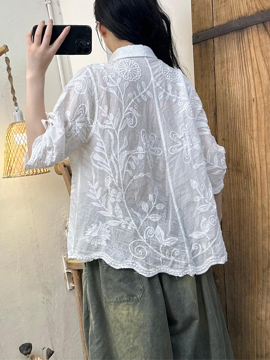Vintageinspirerad broderad blus för kvinnor