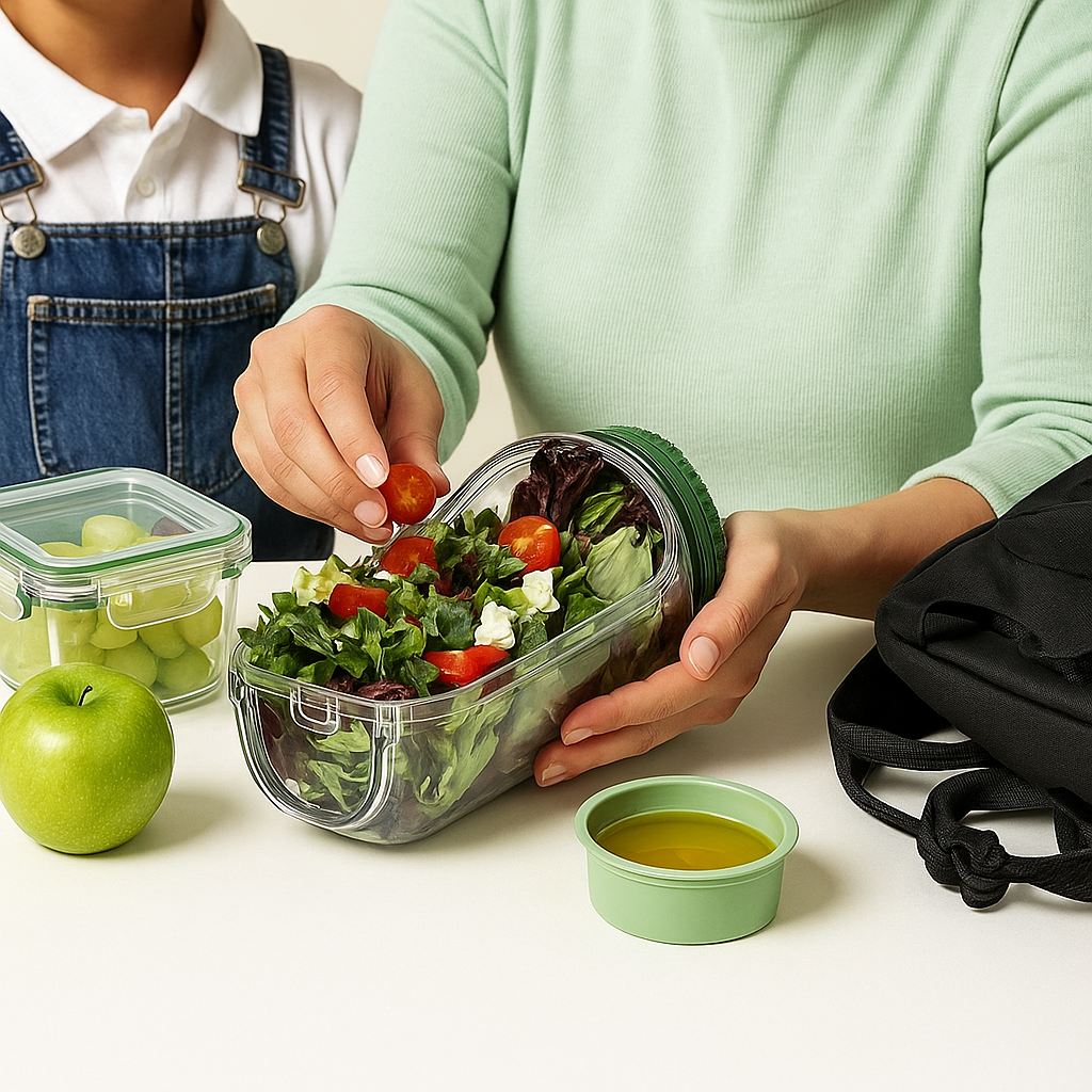 Läckagesäker bärbar salladsbehållare med dressingfack – Lunchskål för språng