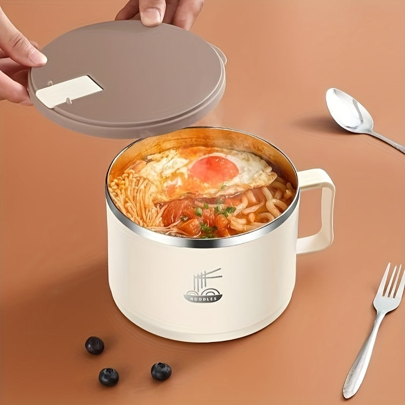 Rostfritt stål Ramen & Soppskål med lock - 1,3L Bärbar Nudelkopp med Sil