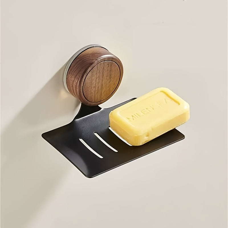 Minimalistisk tvålkopp i valnöt – Väggmonterad sugdesign med snabb dränering