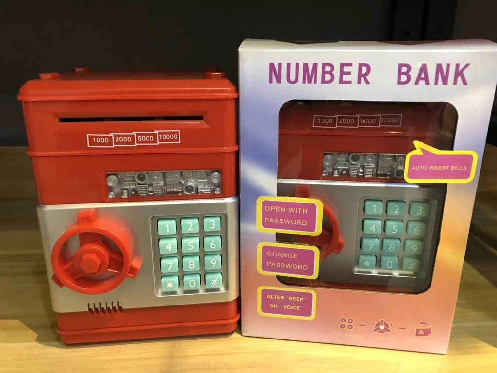 Barn Digital Bankomat Spargris - Elektronisk Mini Pengarskåp med Lösenordslås och Myntinkast