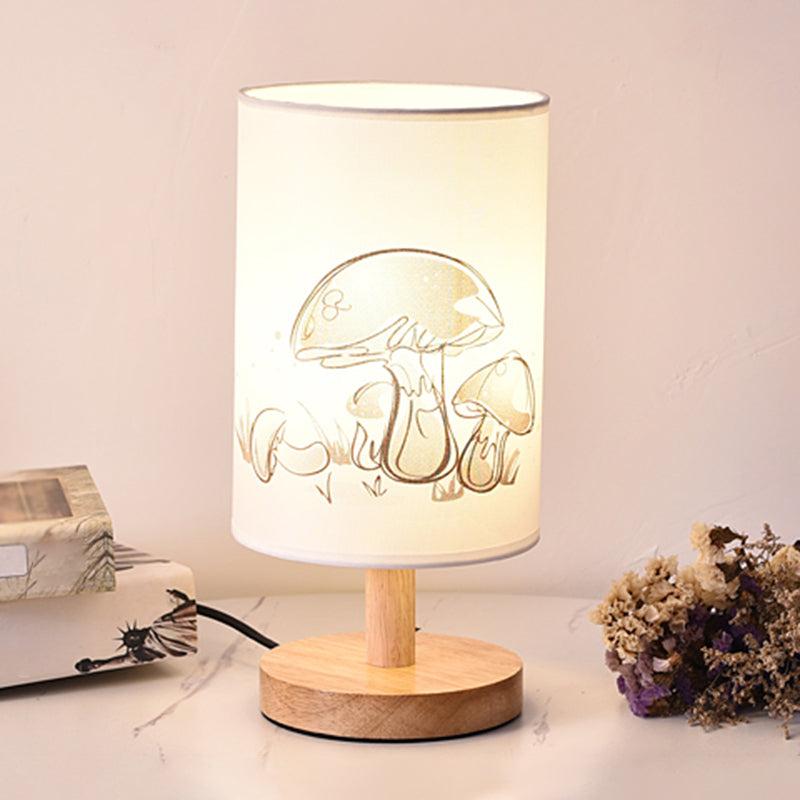 Minimalistisk cylindrig sänglampa – Soft Glow med tryckt tygskärm
