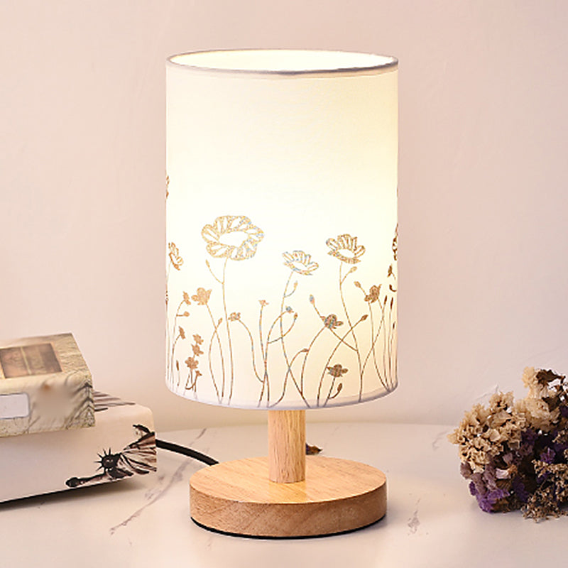 Minimalistisk cylindrig sänglampa – Soft Glow med tryckt tygskärm