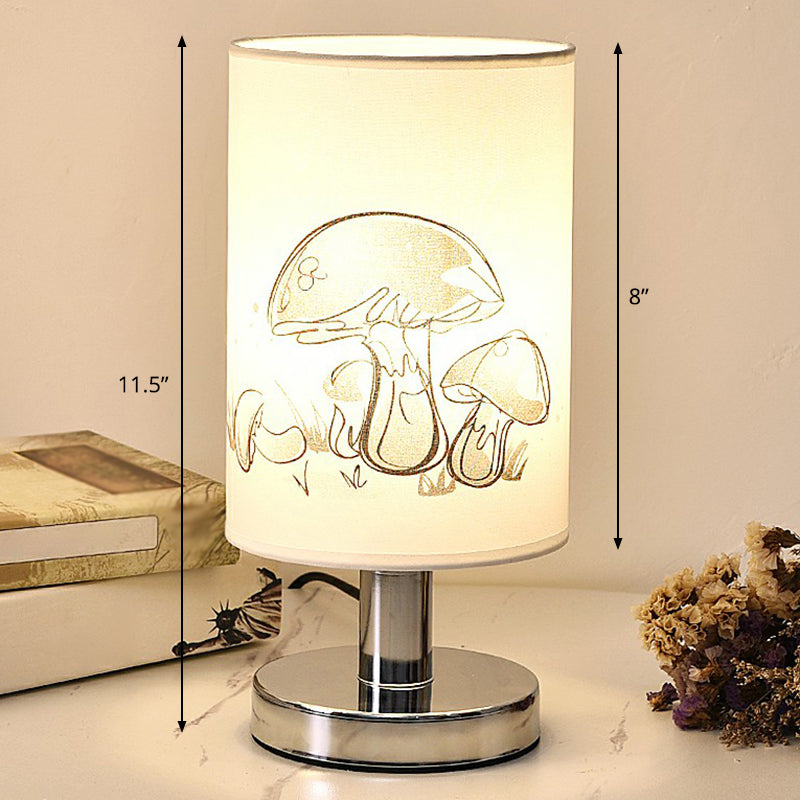 Minimalistisk cylindrig sänglampa – Soft Glow med tryckt tygskärm