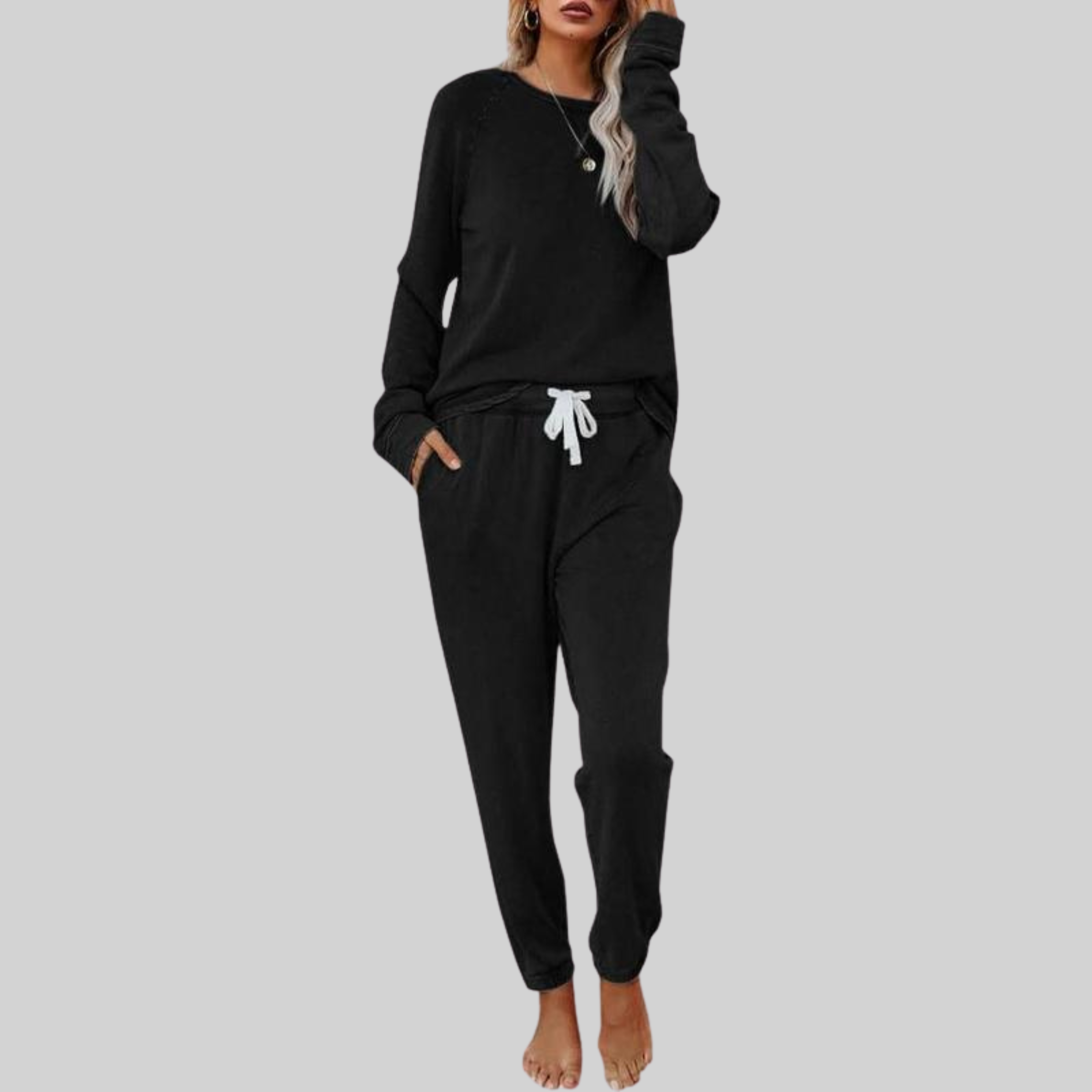 Sabrina | Långärmad loungewear-set med dragsko - Komfortskor för vardagsbruk