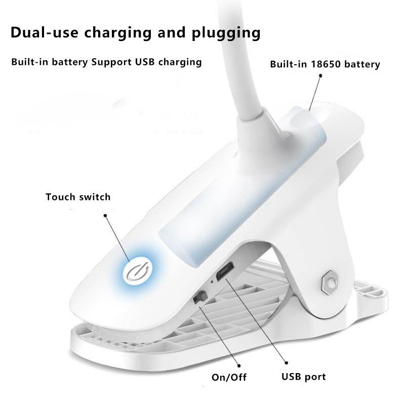 Justerbar LED-skrivbordslampa - Uppladdningsbar klämma med ögonskydd