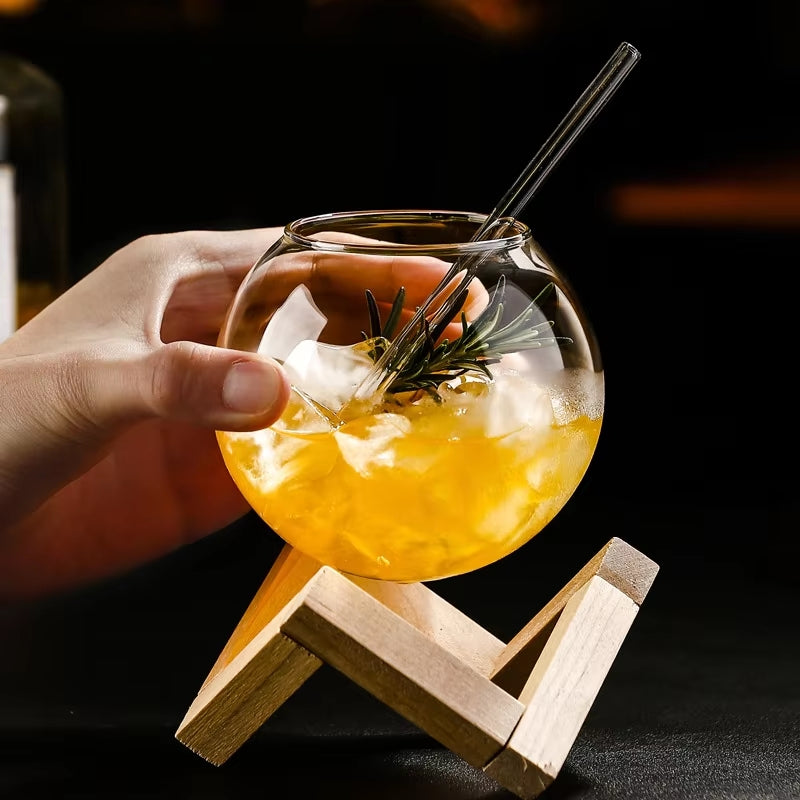 Kreativt glas med träställ – Elegant kupolformad dryckesmugg för unik hem- och barstil