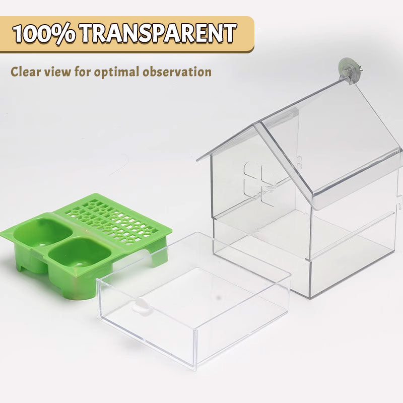 Transparent fågelmatare med tak - Utomhusbad och vattenstation för bur
