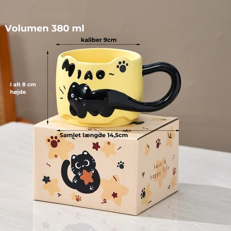 Stapelbara keramiska muggar med katttema - Bedårande kaffe- och tekoppar med handtag
