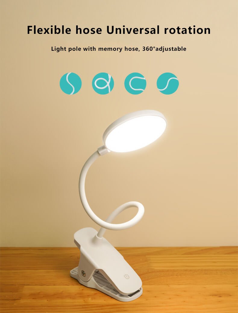 Justerbar LED-skrivbordslampa - Uppladdningsbar klämma med ögonskydd