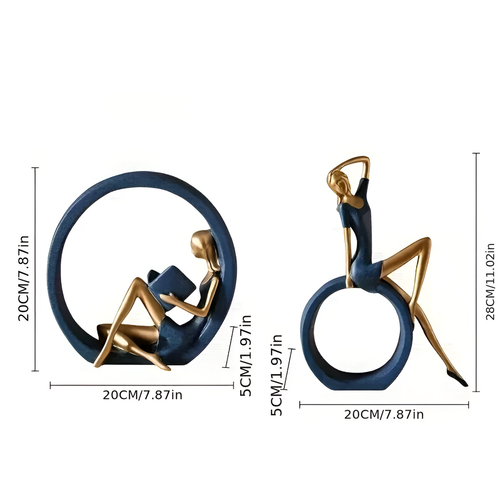 Graceful Reading Lady Sculptures - Elegant resin figuruppsättning