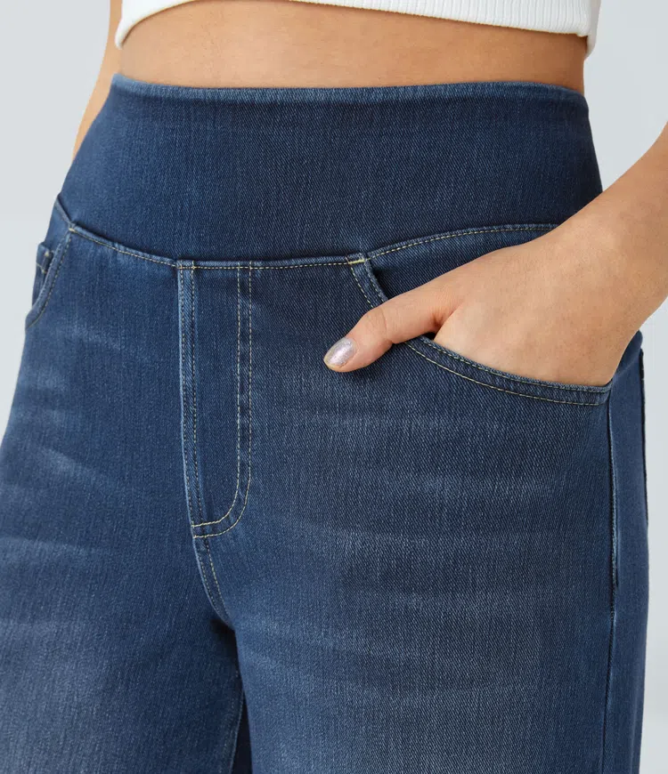 Dambyxor med hög midja och vida ben, avslappnad passform