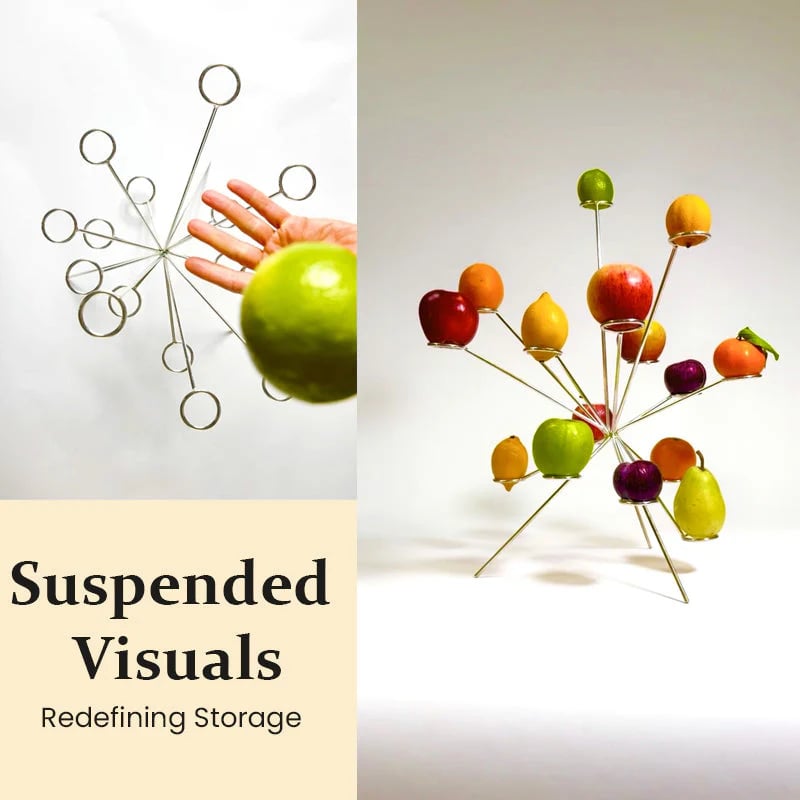 Konstnärlig flytande fruktkorg – Handgjord metalldekoration för modern bordsdekoration