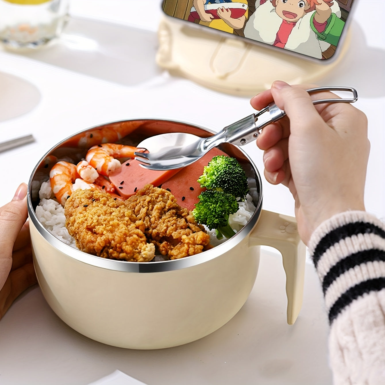 Värmelagrande matbehållare - 1300 ml sopp- och matskål i rostfritt stål