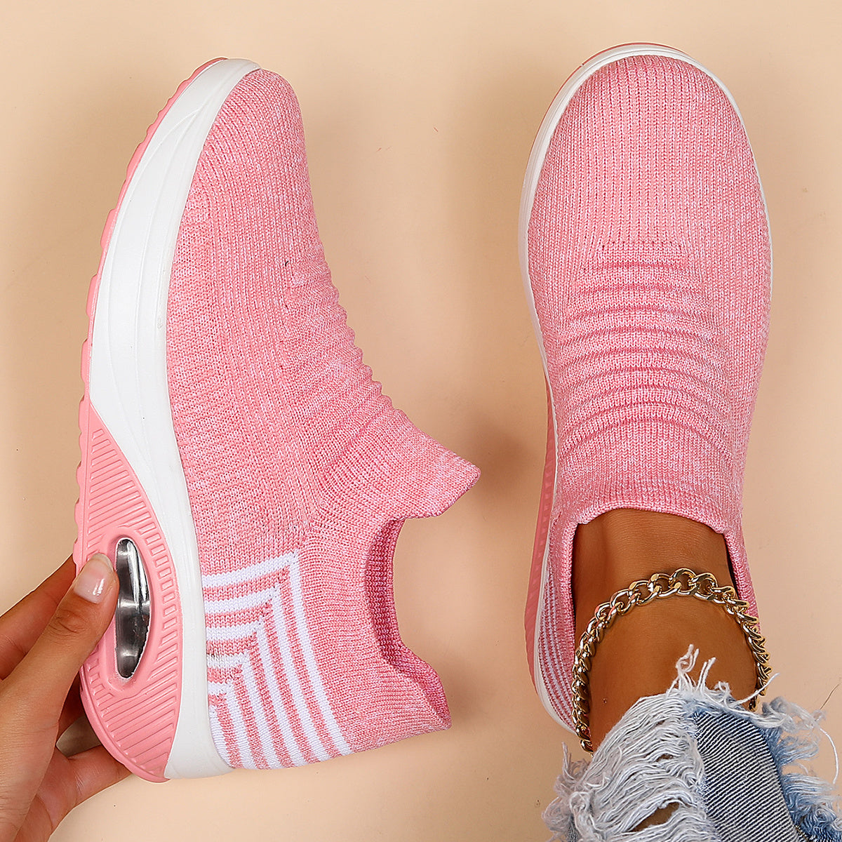 Ermintrude | Stickad slip-on-sneaker med luftdämpning – sportig promenadsko