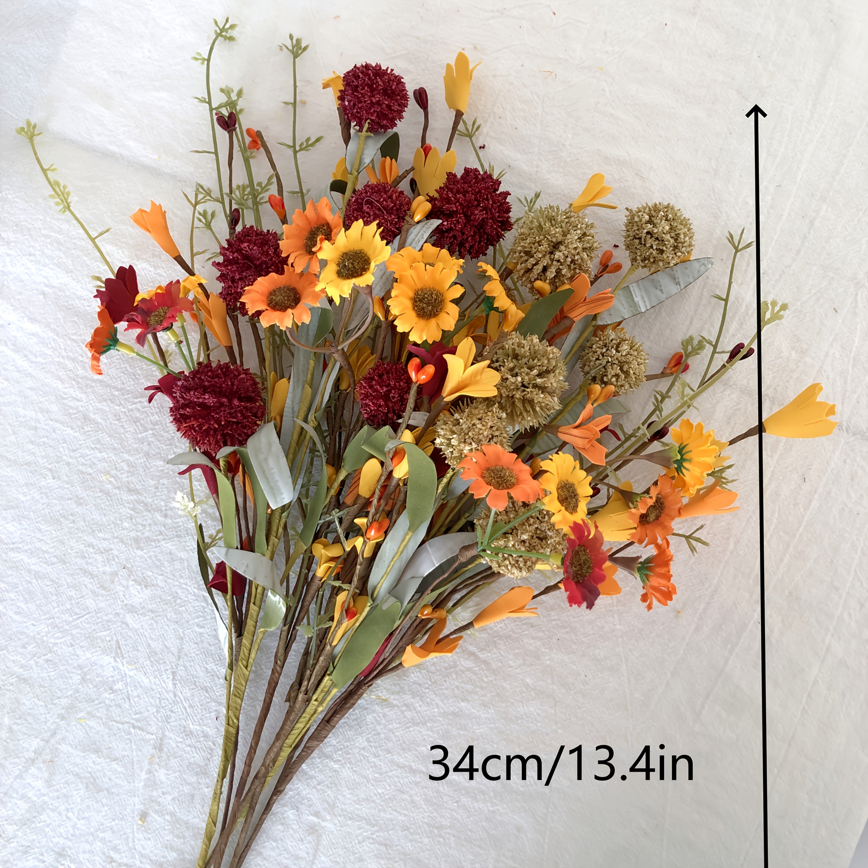 6-pack konstgjorda höstblommor - vita och röda maskrosor, hortensia och prästkragebukett med stjälkar