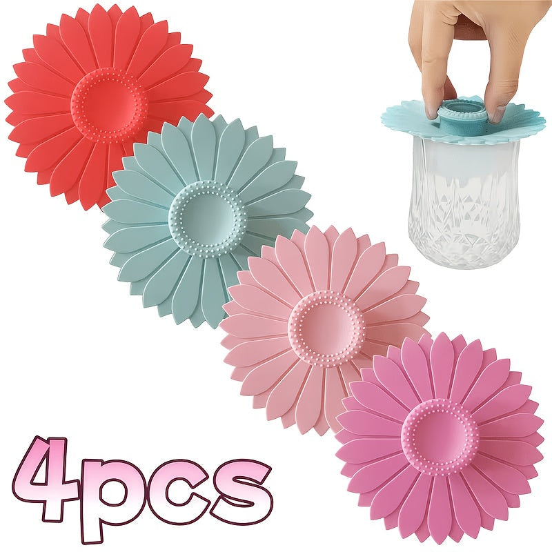 Värmebeständiga silikonmugglock – Blommiga muggskydd (4-pack) Återanvändbara dryckesskydd