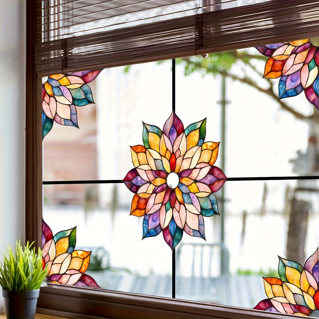 Färgglad blommig mandala sekretessfönsterklämma återanvändbar statisk glasdekal