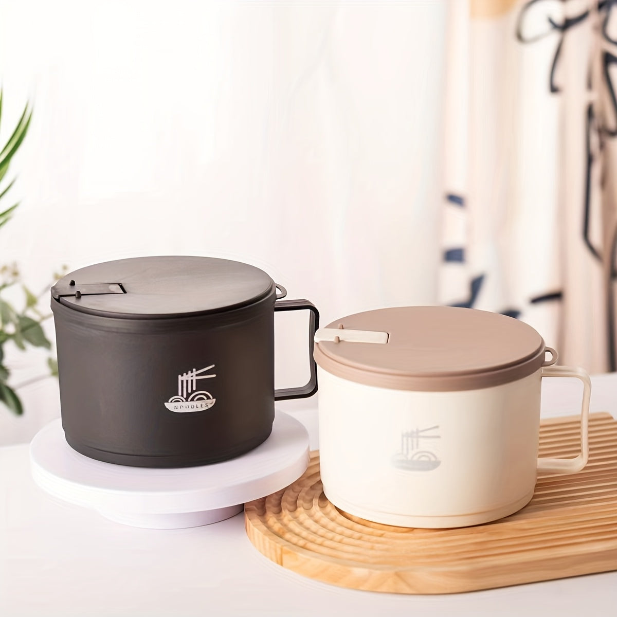 Rostfritt stål Ramen & Soppskål med lock - 1,3L Bärbar Nudelkopp med Sil
