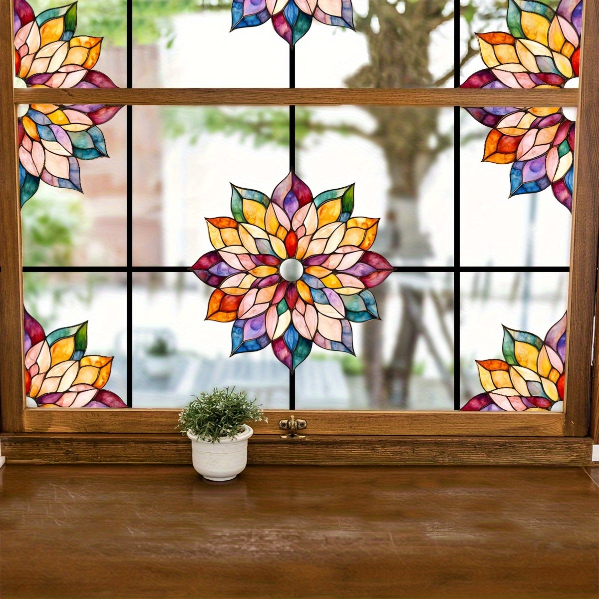 Färgglad blommig mandala sekretessfönsterklämma återanvändbar statisk glasdekal