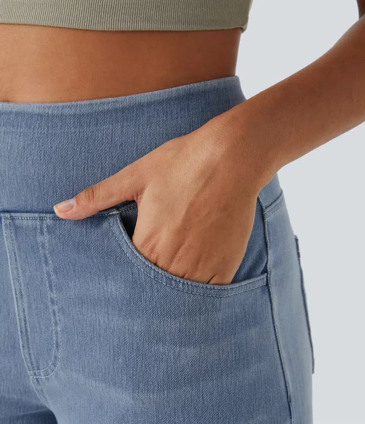Dambyxor med hög midja och vida ben, avslappnad passform
