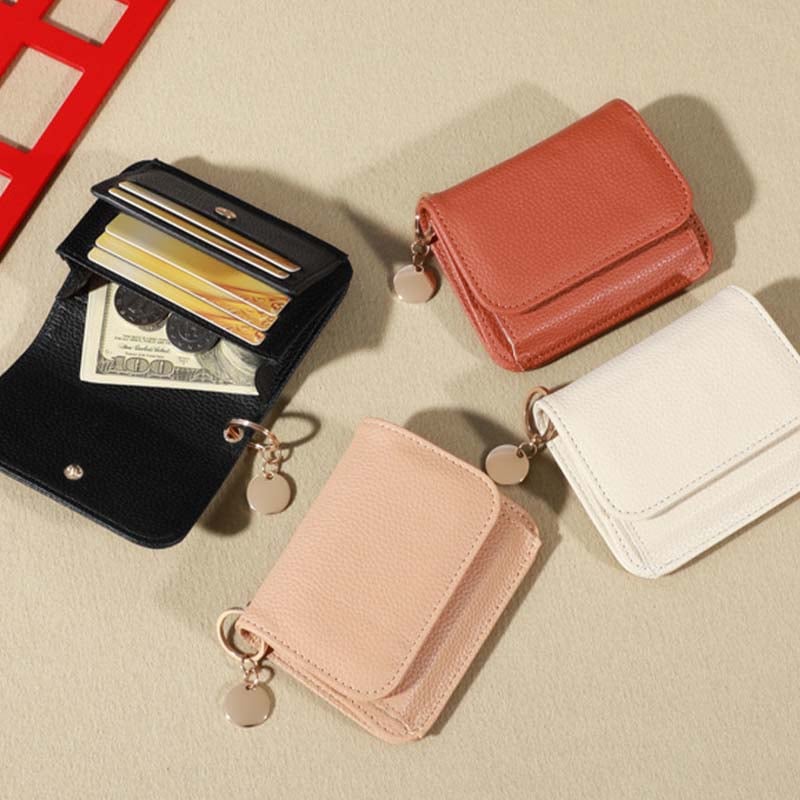 Kompakt myntplånbok i läder för kvinnor – Snygg miniväska med dragkedja och kortfack