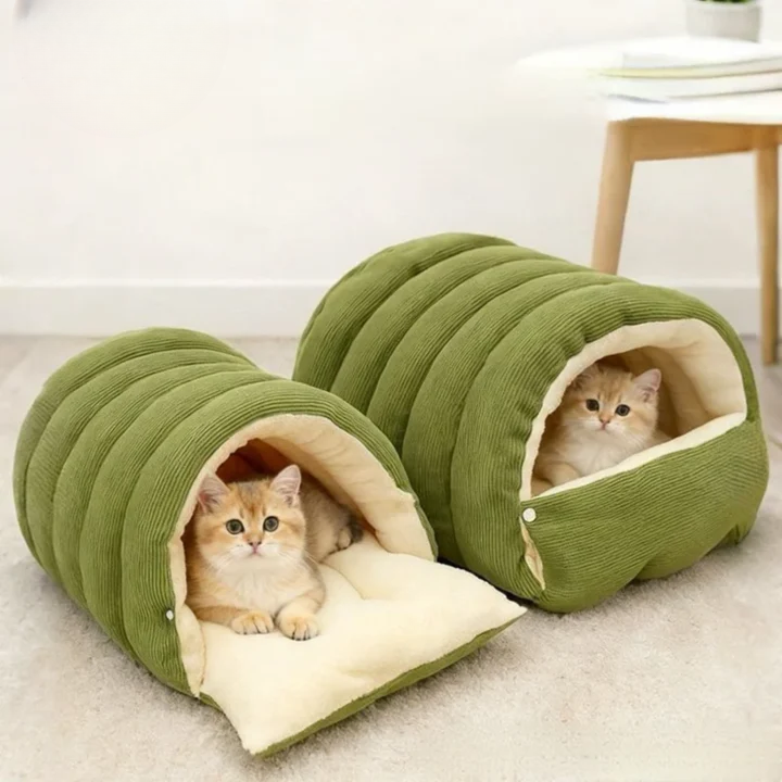 Mysig plyschig husdjursgrotta – Mjuk manchesterbädd för katter och hundar, mysig varm sovplats