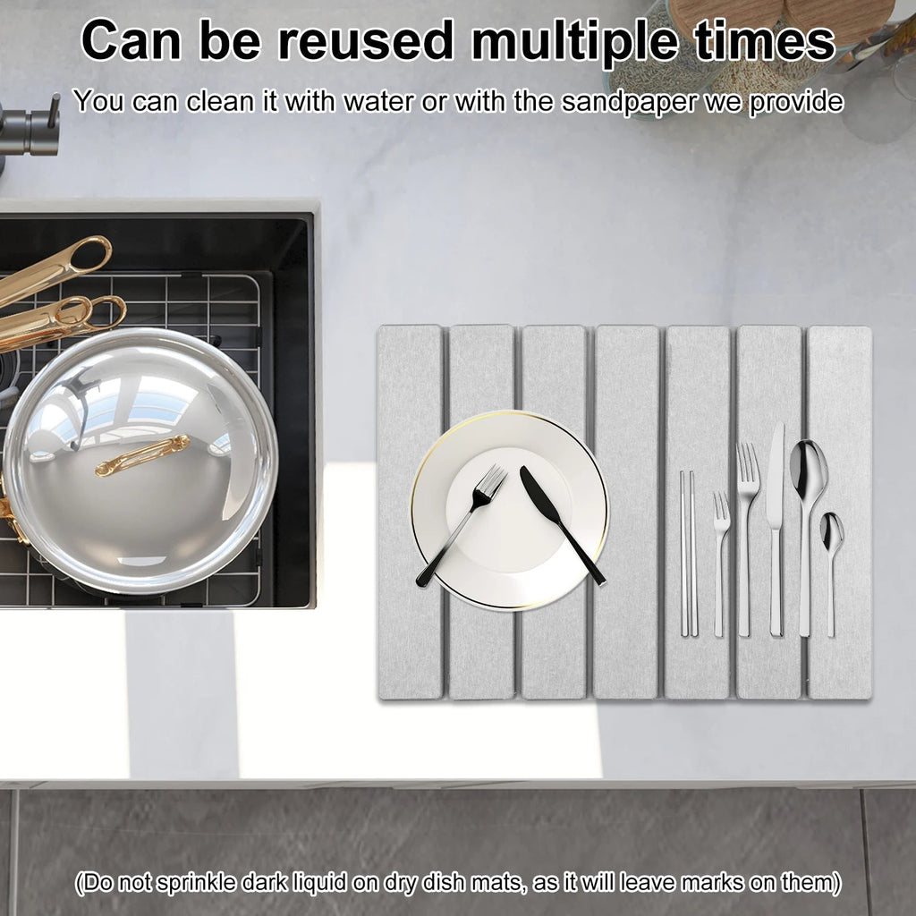 Snabbtorkande diatomit köksmatta - vikbar diskmatta för bänkskivor