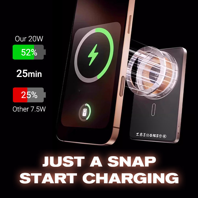 Ultratunn magnetisk powerbank med justerbart utfällbart stativ – snabbladdande bärbar laddare