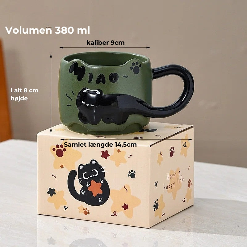 Stapelbara keramiska muggar med katttema - Bedårande kaffe- och tekoppar med handtag