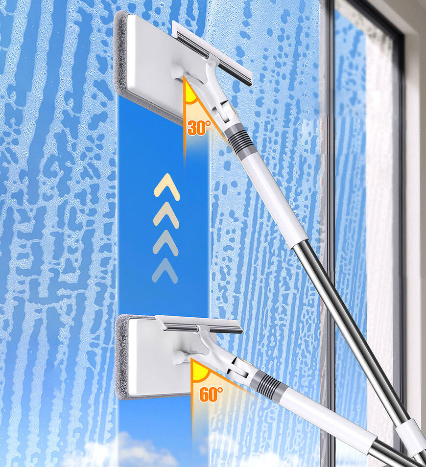 2-i-1 dubbelsidig fönsterputsare - Rändfri glasskrab med återanvändbara mikrofiberdynor