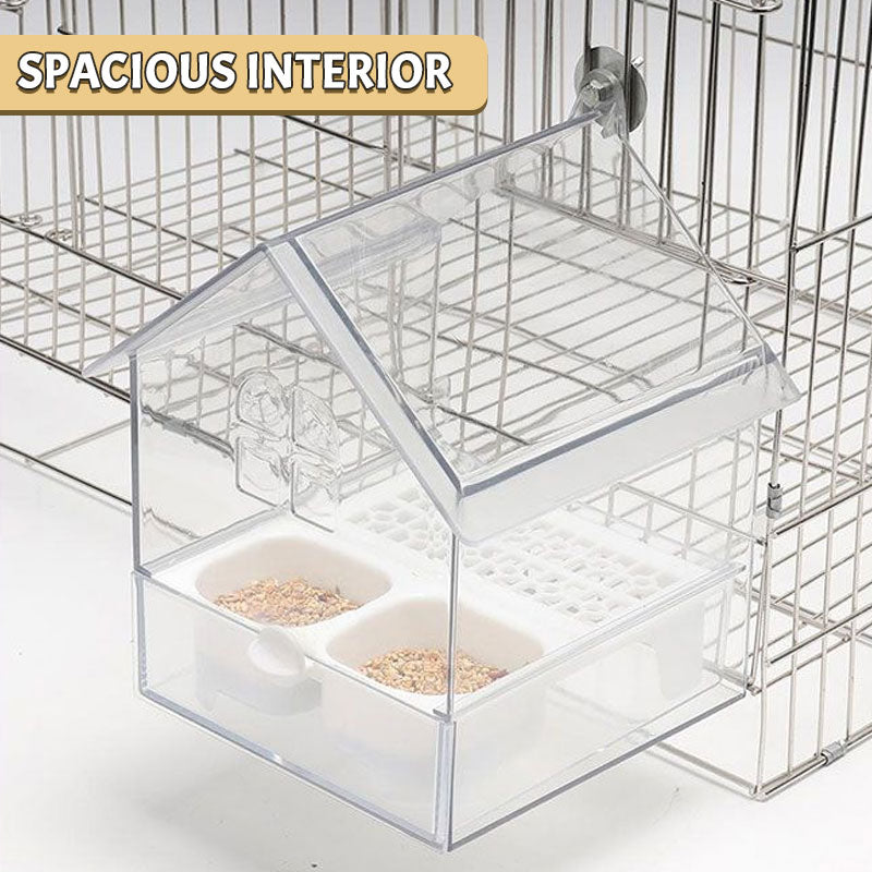 Transparent fågelmatare med tak - Utomhusbad och vattenstation för bur