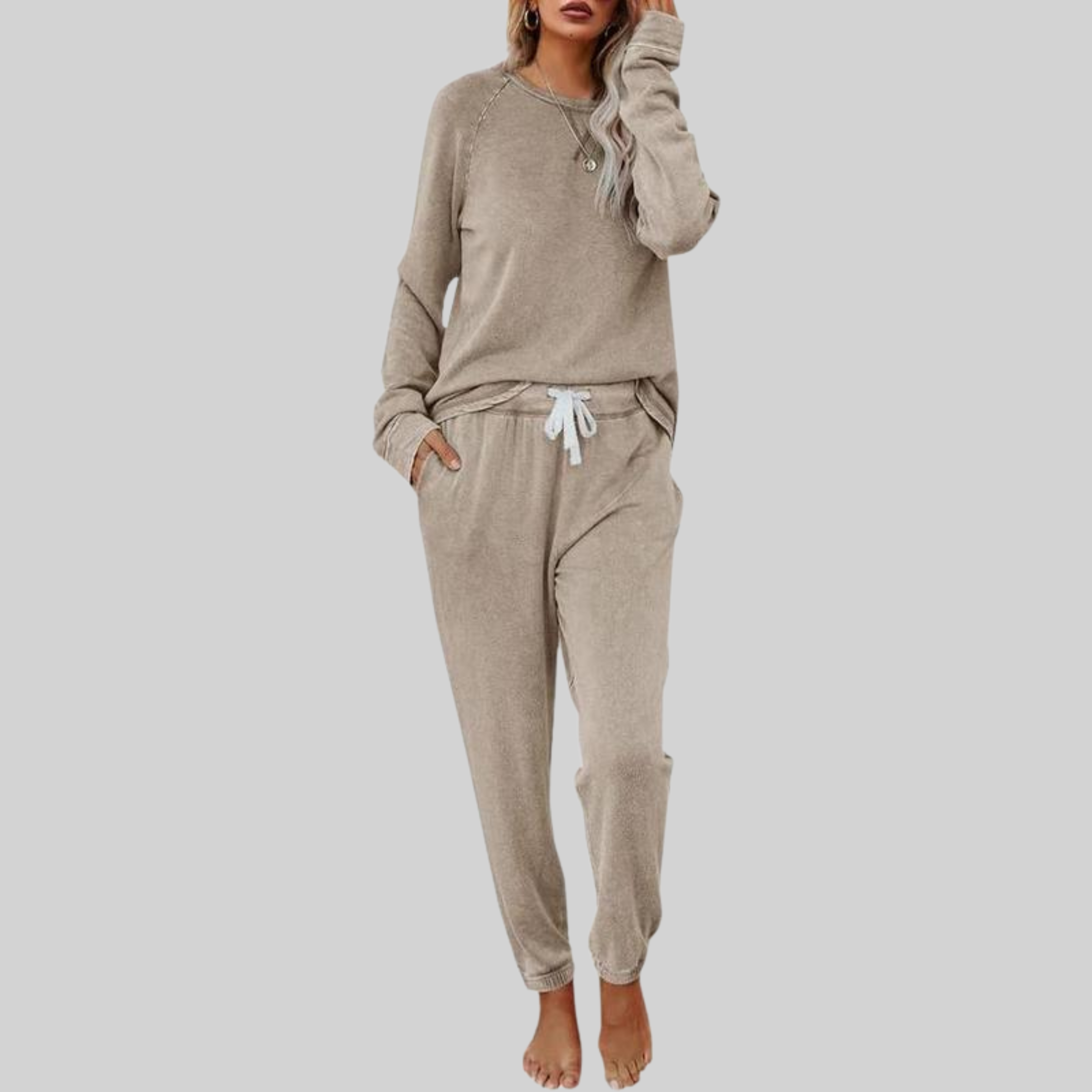 Sabrina | Långärmad loungewear-set med dragsko - Komfortskor för vardagsbruk
