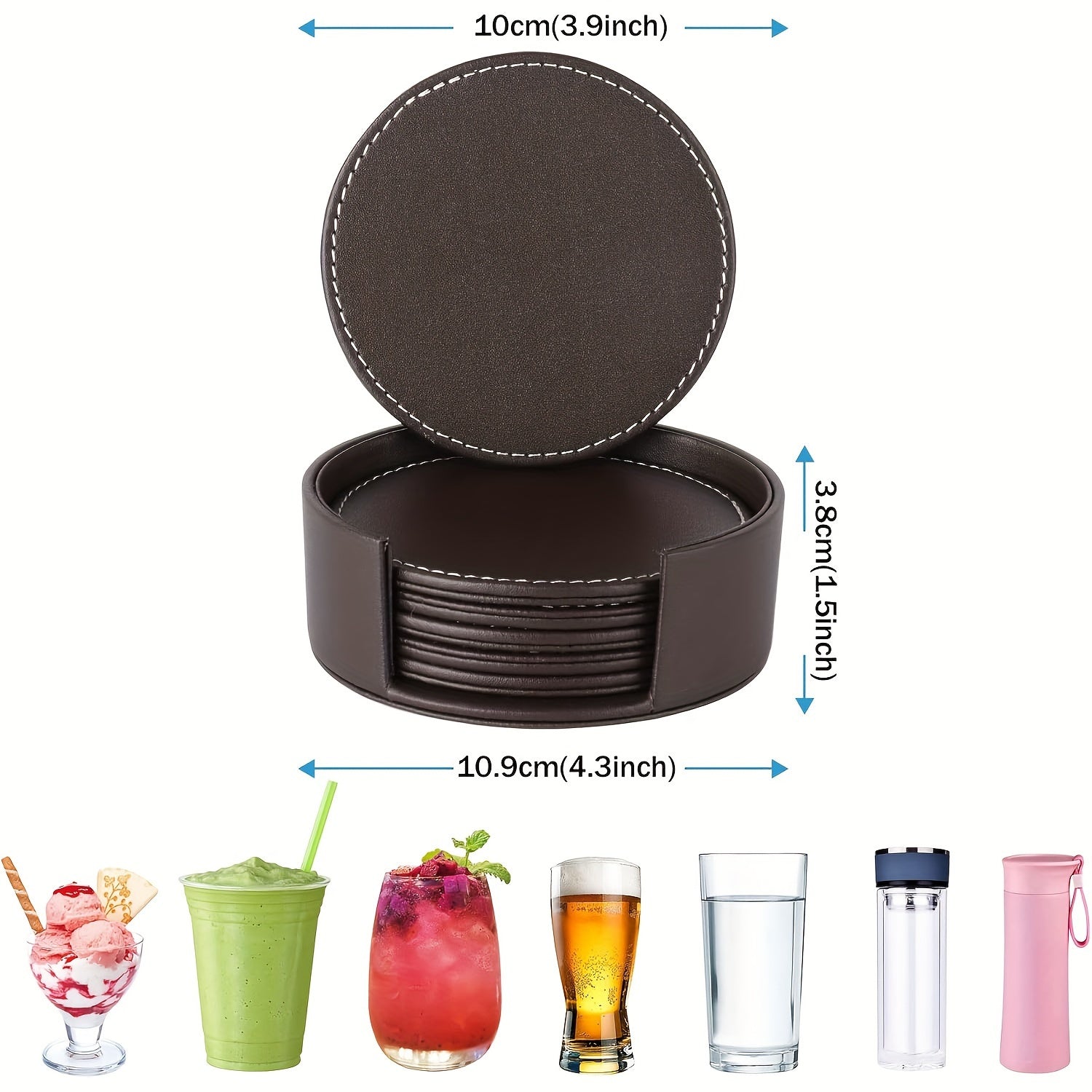 Snyggt set med 6 underlägg i konstläder - Runda 10 cm underlägg för alla bord