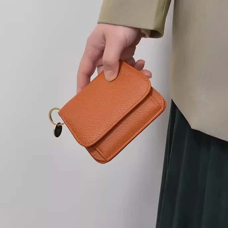 Kompakt myntplånbok i läder för kvinnor – Snygg miniväska med dragkedja och kortfack