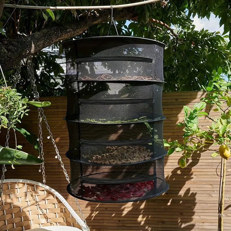 Hopfällbar torkställning i nät – Flerskiktad hängbricka för frukt, grönsaker och örter