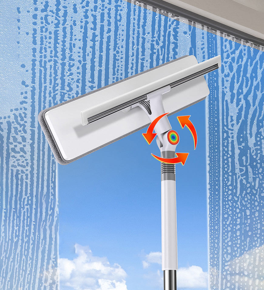 2-i-1 dubbelsidig fönsterputsare - Rändfri glasskrab med återanvändbara mikrofiberdynor