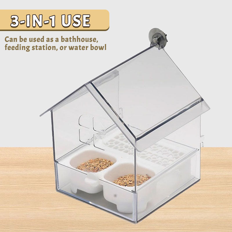 Transparent fågelmatare med tak - Utomhusbad och vattenstation för bur