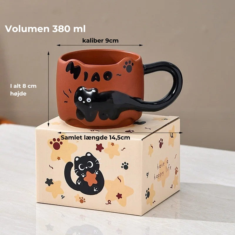 Stapelbara keramiska muggar med katttema - Bedårande kaffe- och tekoppar med handtag