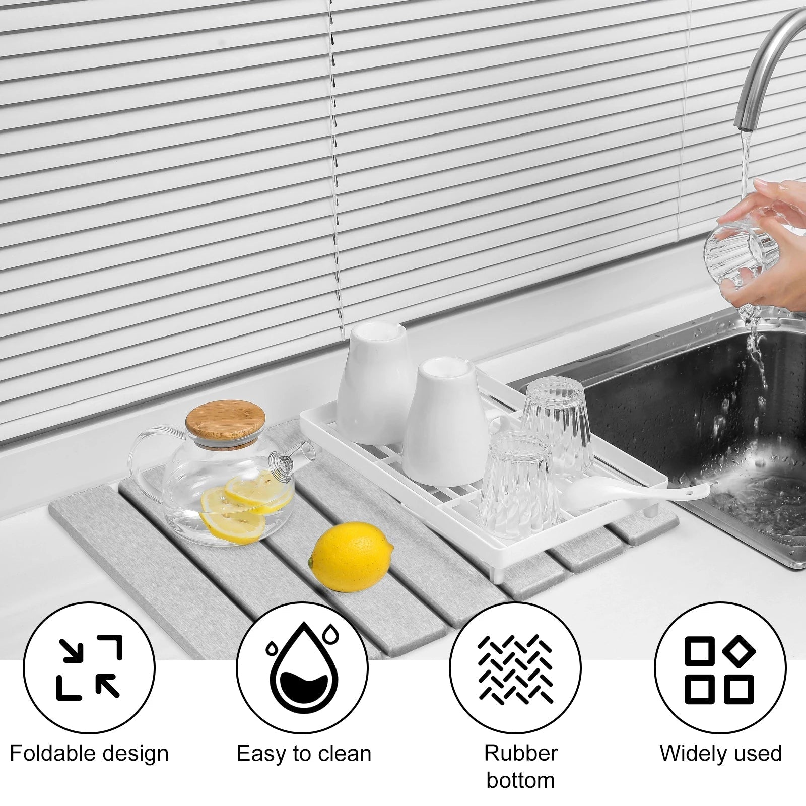 Snabbtorkande diatomit köksmatta - vikbar diskmatta för bänkskivor