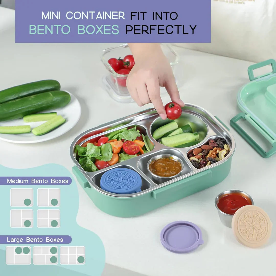 6-delade såsbehållare i rostfritt stål – läckagesäkra och bärbara matkoppar