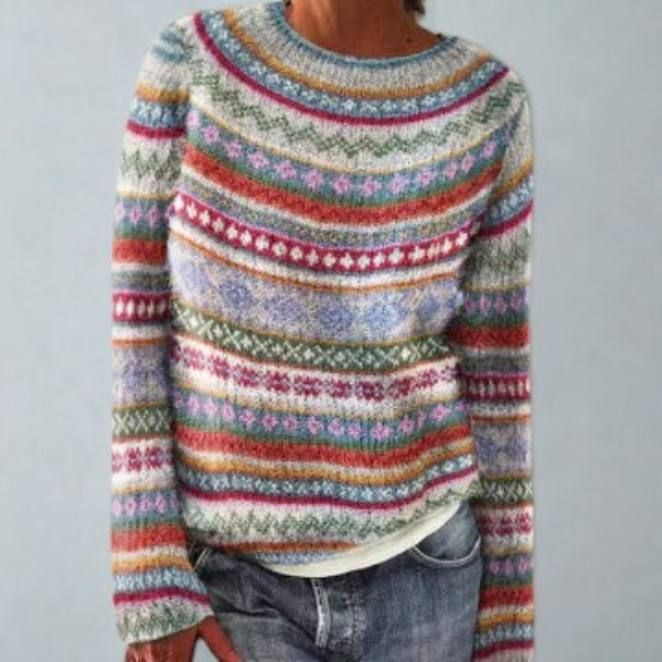 Jessamy | Jacquardstickad tröja med rund hals och Fair Isle-mönster – långärmad modell med ribbade kanter