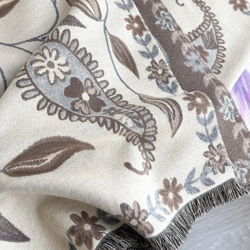 Lyxig vändbar blommig sjal – Mjuk vinterhalsduk och elegant omslagssjal