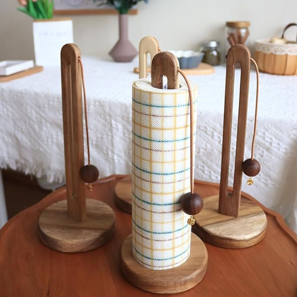 Acacia pappershanddukshållare – Elegant rullstativ för bänkskivor